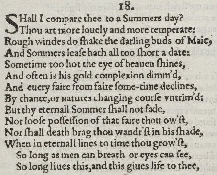Sonnet 18 in the 1609 Quarto of Shakespeare's sonnets