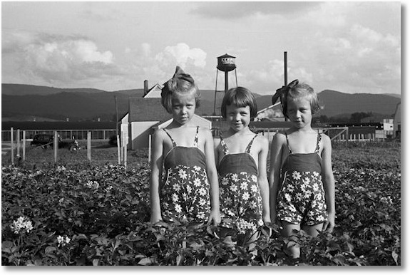 Daughters of a Tygart Valley homesteader. House and factory in backgorund