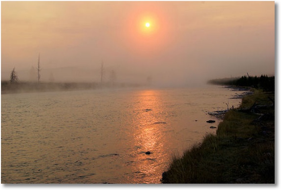 sunrise over the madison river, yellowstone national park, wyoming