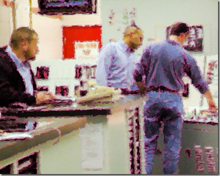 students at a nuclear power plant simulator - photo rendered as a painting.