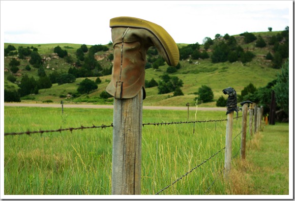 boots on fence posts near Ash Hollow in western Nebraska