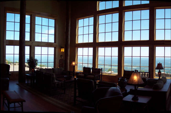 Area adjacent to the lobby of The Lodge at Mt Magazine, composite of photos stitched together