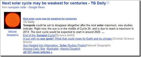 Headline--Next solar cycle may be weakest for centuries