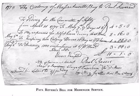 Paul Revere's Bill for Messenger Service