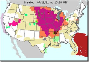 US weather map; July 19, 2011