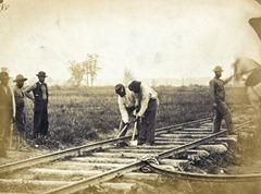 Military railroad operations in northern Virginia: African American laborers working on rail [ca. 1862 or 1863].