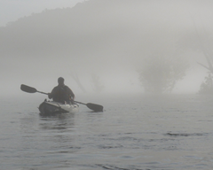 blind paddling in the morning on The White River near Buffalo City, Arkansas.