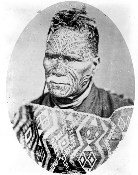 Tā moko “Tattoos” of Tawaiho, the Maori king.