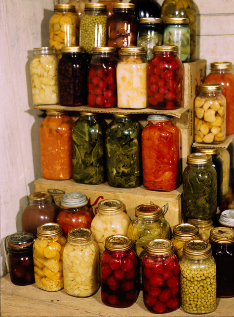 Display of home-canned food, from FSA/OWI Color Photographs collection at US Library of Congress